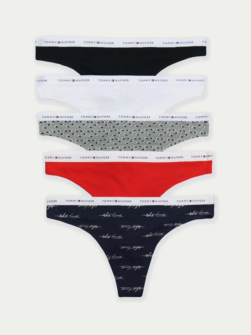 Női Tommy Hilfiger Logo Mix 5PK Thongs Sötétkék | HU 566LIS